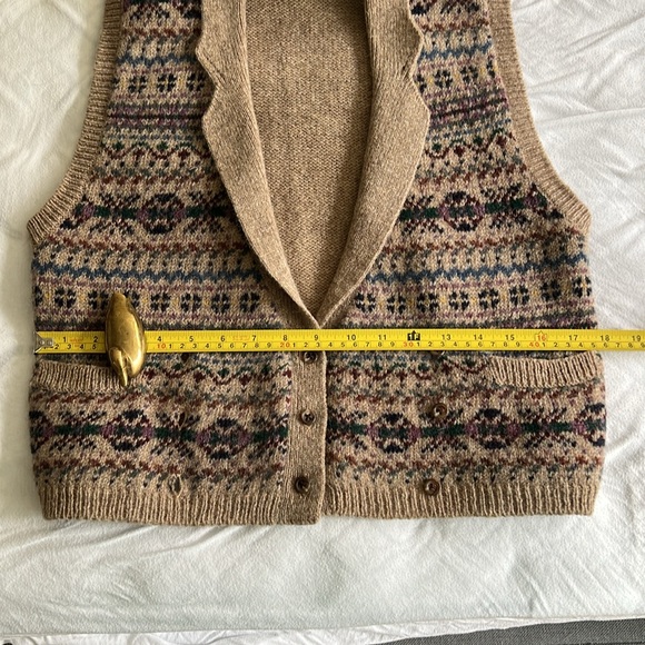 Vintage Ralph Lauren Fair Isle Collared Wool Sweater Vest 80's Women's Size L - Picture 12 of 14